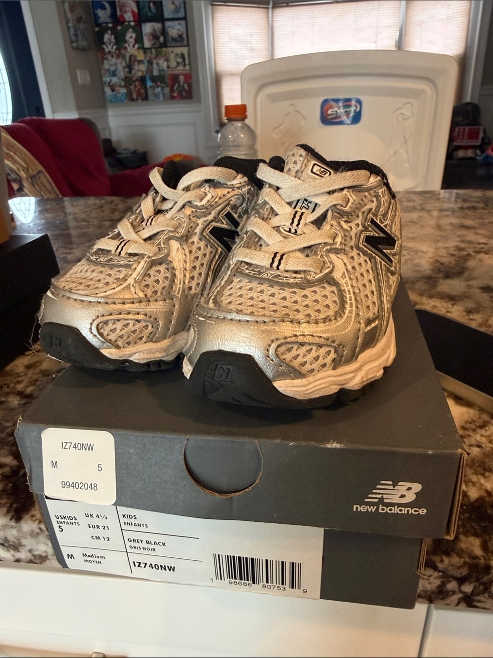 New Balance toddler Silver and Black Mesh Sneakers